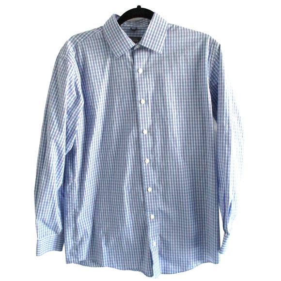 Kenneth Cole Reaction Men's Long Sleeve Blue Checked Button Down Shirt Size 15 - Picture 1 of 10